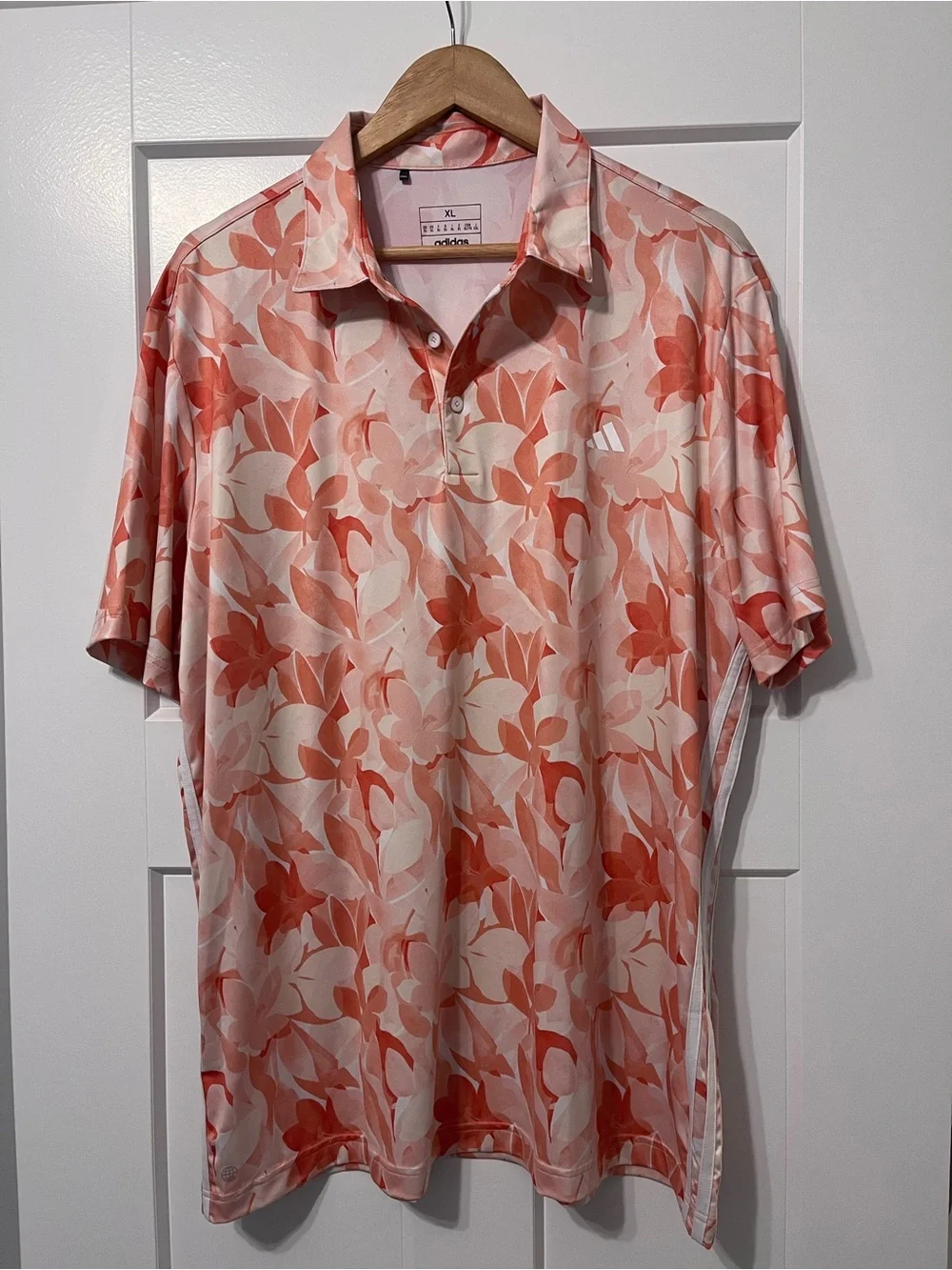 adidas Men’s Coral and Cream Floral Golf Polo